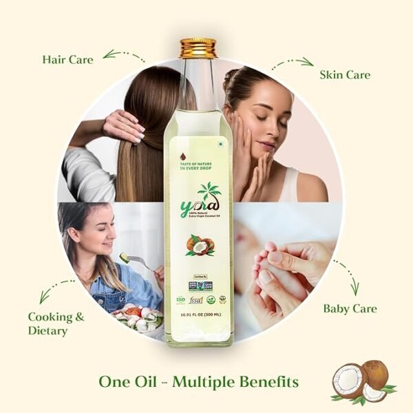 Yora Extra Virgin Coconut Oil (250 ml Glass Bottle) - Image 3